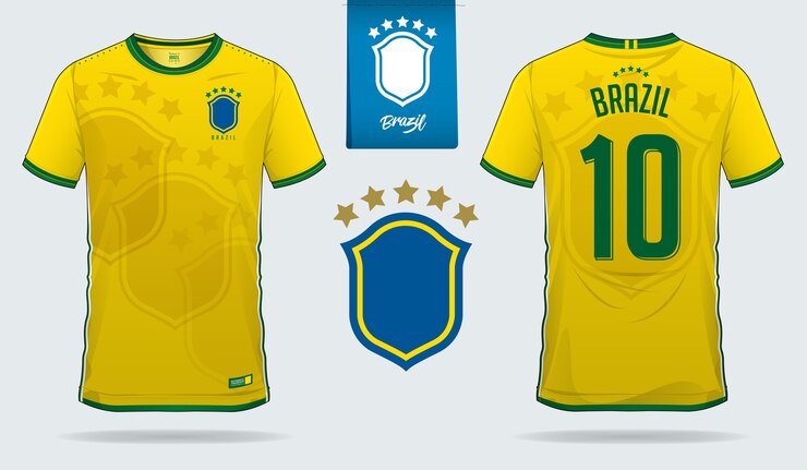 Camisa de futebol do Brasil ou modelo de kit de futebol