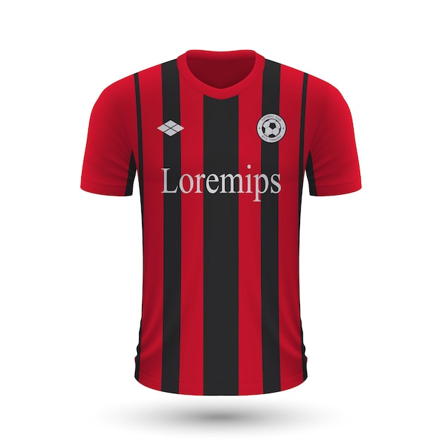 Vetor camisa de futebol realista milan 2022, modelo de camisa para futebol