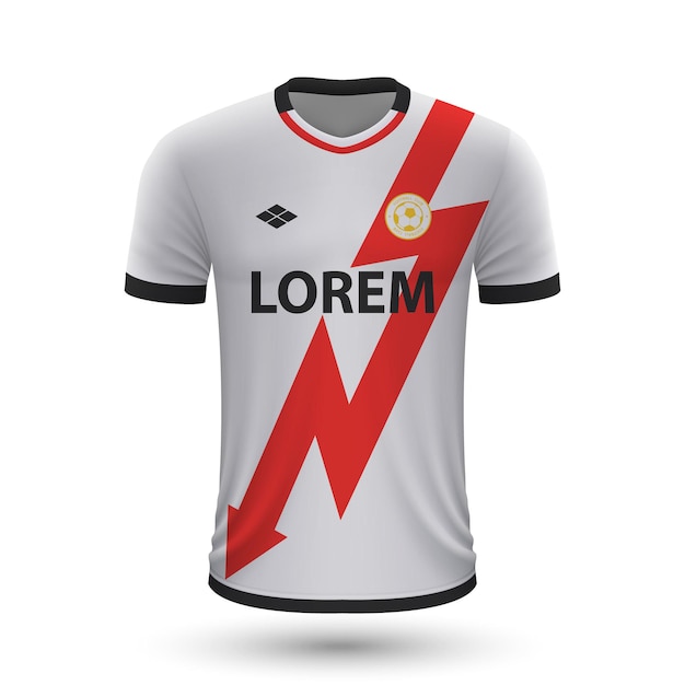 Vetor camisa de futebol realista rayo vallecano 2022, modelo de camisa para