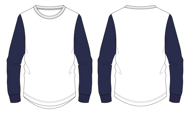 Camisa de manga comprida de cor de dois tons T-shirt de desenho plano de moda técnica Modelo vetorial para homens e meninos