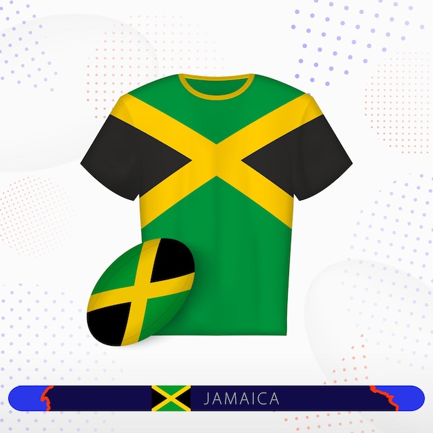 Vetor camisa de rugby da jamaica com bola de rugby da jamaica em fundo esportivo abstrato