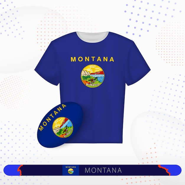 Vetor camisa de rugby de montana com bola de rugby de montana em fundo esportivo abstrato