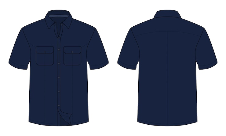 Vetor camisa de trabalho de mangas curtas azul marinha