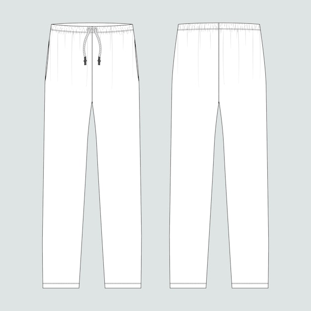 Camisa esportiva calça de moda técnica esboço plano ilustração vetorial vista frontal e traseira do modelo.