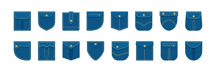 Vetor camisa jeans com bolso patch conjunto de forma diferente, roupas jeans. ilustração de vestimenta