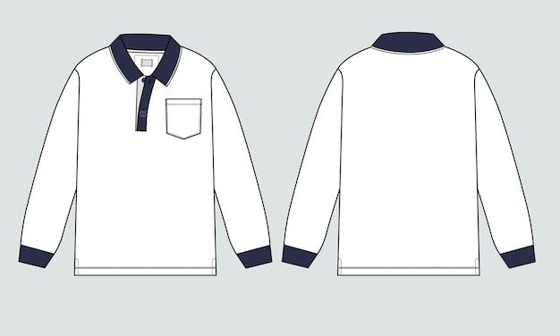 Camisa Polo de manga comprida Modelo de ilustração vetorial de esboço plano de moda técnica