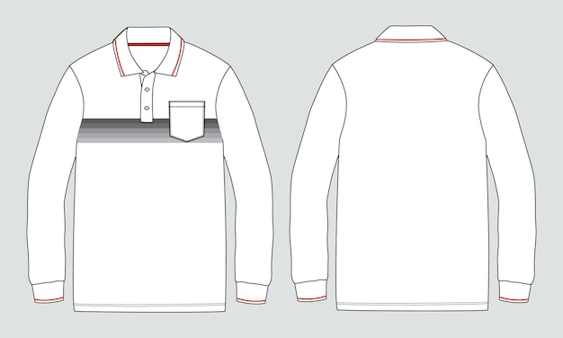 Camisa Polo de manga comprida técnica de moda plana modelo de ilustração vetorial de esboço