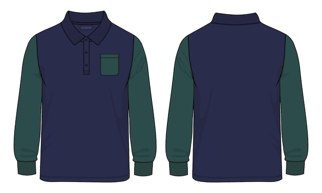 Camisa Polo de manga comprida técnica de moda plana modelo de ilustração vetorial de esboço