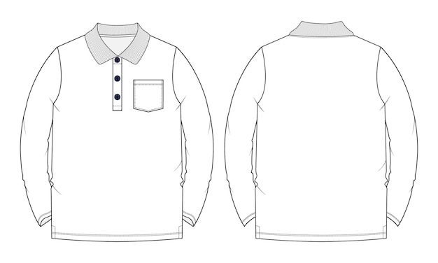 Camisa pólo de manga curta desenho plano de moda técnica modelo de ilustração vetorial