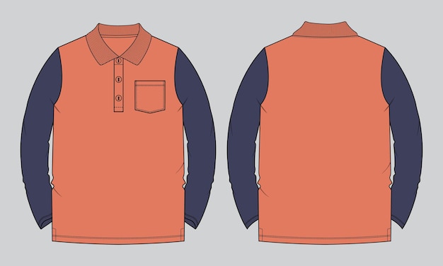Camisa pólo de manga curta desenho plano de moda técnica modelo de ilustração vetorial