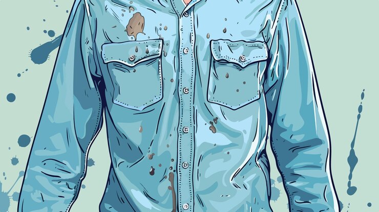 Vetor camiseta azul claro elegante com mancha close-up ilustração vetorial de desenho animado