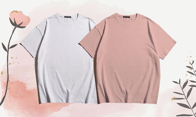 Vetor camiseta branca e rosa bebê 2 em branco como uma maquete para exibir seu design criativo com espaço de cópia