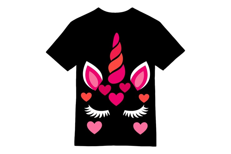 Vetor camiseta colorida com coração de unicórnio para o dia dos namorados