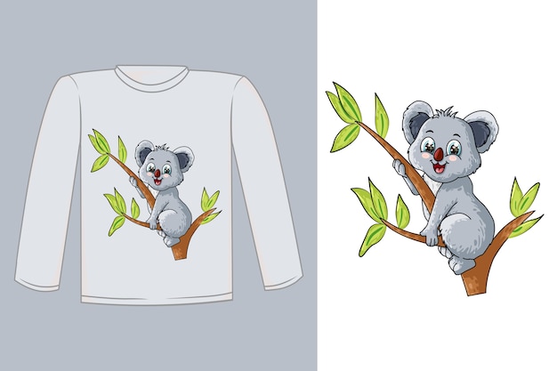 Camiseta com desenho de coala bebê fofo em uma árvore