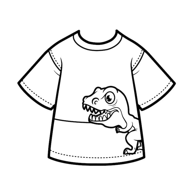 Vetor camiseta com tiranossauro de desenho para contorno de menino para colorir em um fundo branco