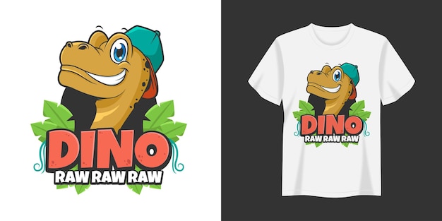 Vetor camiseta de ilustração crua crua legal dino e design de impressão de vestuário