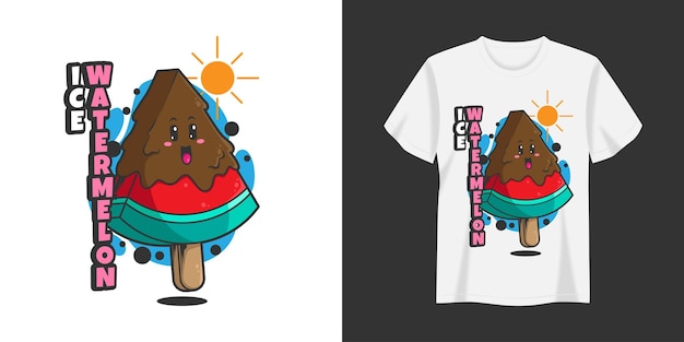Vetor camiseta de ilustração de chocolate gelado de melancia e design de impressão de vestuário