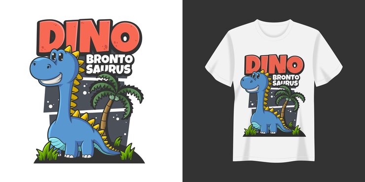 Vetor camiseta de ilustração de dino brontossauro e design de impressão de vestuário