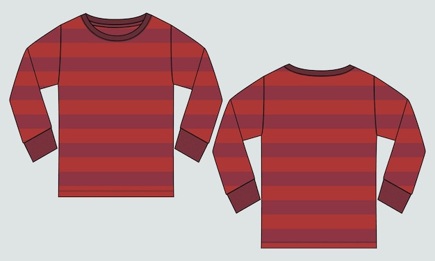 Camiseta de manga comprida com modelo de ilustração vetorial de esboço plano de moda de corpo listrado