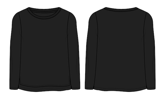 Camiseta de manga comprida Tops Modelo técnico de moda plana vetor modelo de cor preta para senhoras