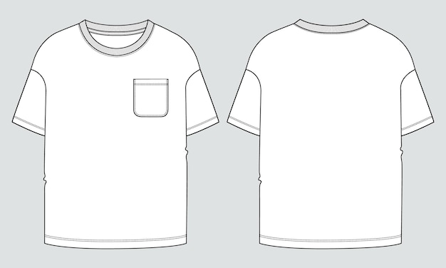 Vetor camiseta de manga curta com modelo de ilustração vetorial de esboço plano de bolso para meninos