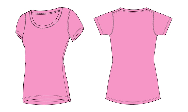 Vetor camiseta de manga curta slim fit técnica de moda técnica de desenho plano vetor roxo modelo de cor para senhoras