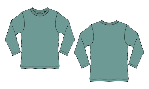 Camiseta de manga longa técnica de moda desenho plano ilustração vetorial modelo de cor verde
