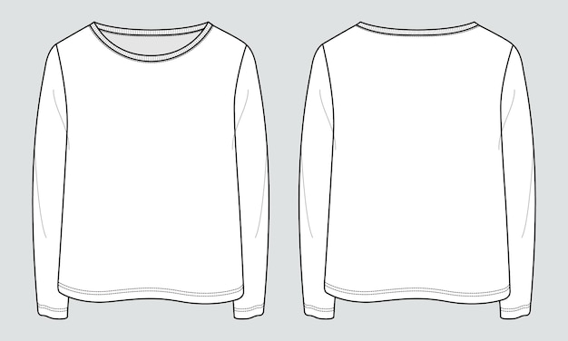 Camiseta de manga longa tops modelo de ilustração vetorial de desenho plano de moda técnica para senhoras