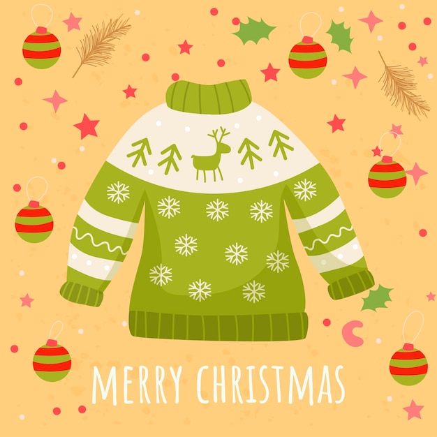 Camiseta de Natal Cute estilo plano Cartão postal Feliz Natal Ilustração vetorial