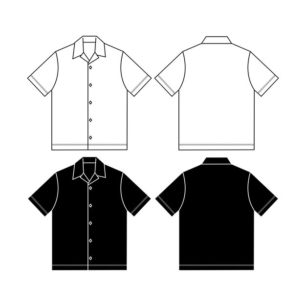 Vetor camiseta de trabalho de mangas curtas com bolso de remendo, mangas enroladas e colarinho de camisa esboço plano digital