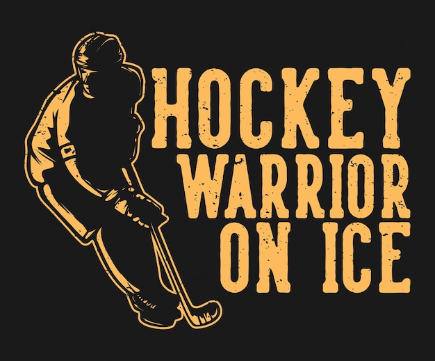 Camiseta design guerreiro de hóquei no gelo com ilustração vintage de jogador de hóquei