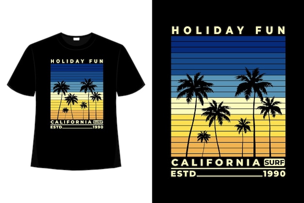 Camiseta férias divertidas na califórnia surfando lindo pôr do sol