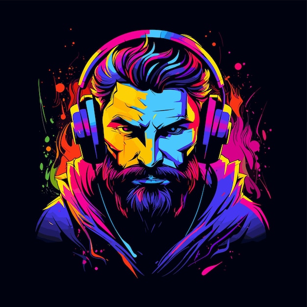 Camiseta headset gamer logo vetorial RGB