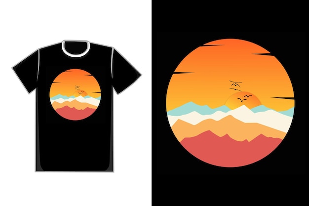 Camiseta montanha verão pôr do sol lindo céu pássaro