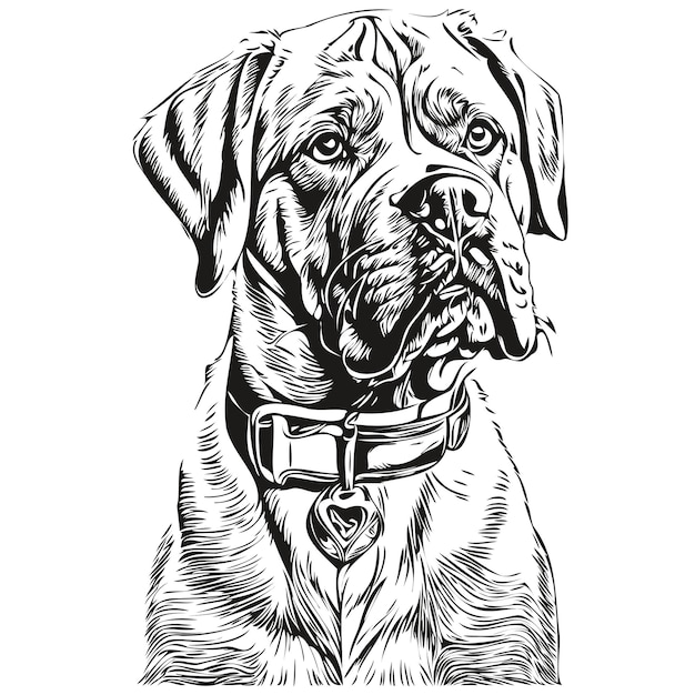 Camiseta para cachorro dogue de bordeaux estampa preto e branco fofo desenho engraçado vetor de raça realista animal de estimação