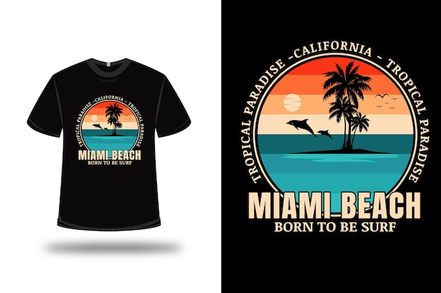 Camiseta paraíso tropical miami beach cor verde creme e laranja