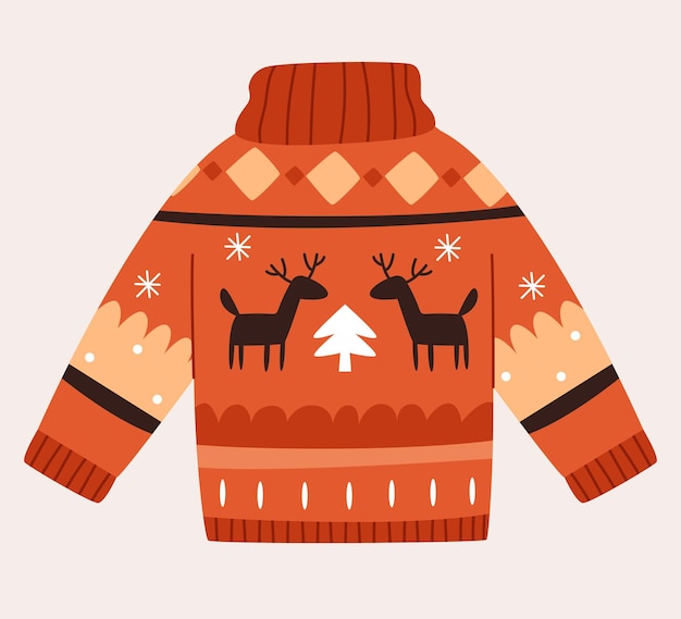 Camiseta quente bonita em um padrão de cervo de Ano Novo de inverno Cores vermelhas, amarelas e castanhas Podem ser usadas para cartões de design de inverno, cartazes e mais