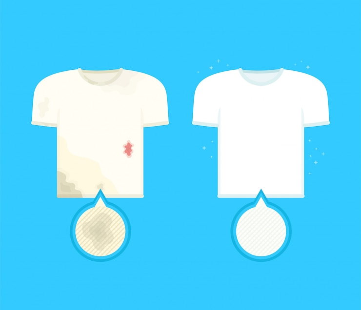 Vetor camiseta suja com manchas e camiseta limpa
