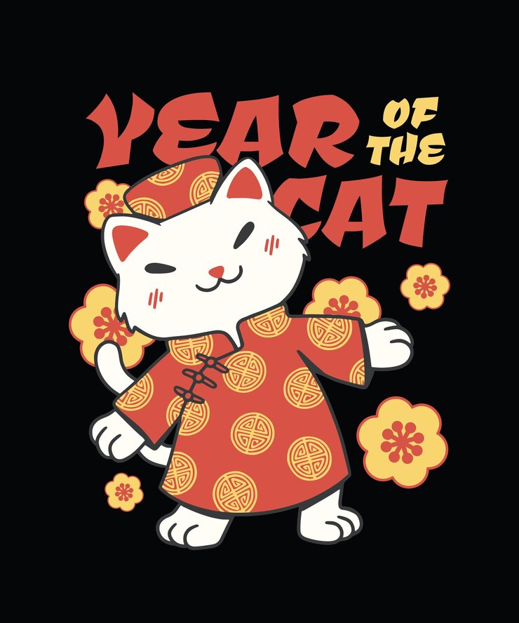 Vetor camiseta vietnamita do ano novo do gato
