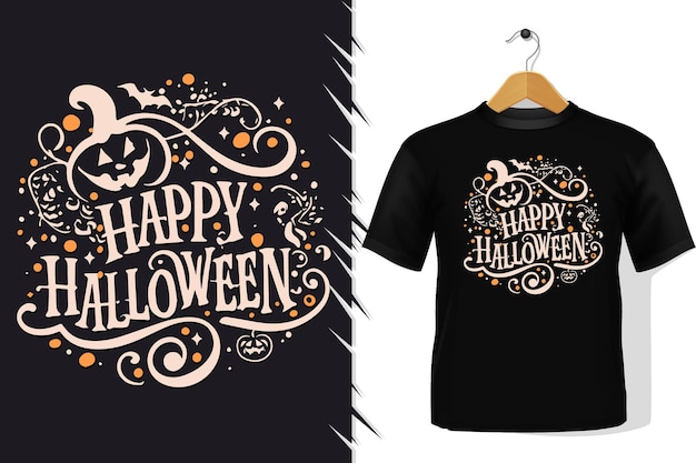 Vetor camisetas e roupas da moda com citações de halloween e design de tipografia colorida