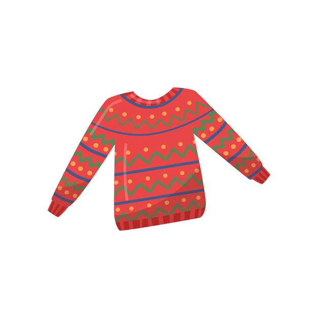 Camisola de lã tricotada, camisola vermelha com padrões coloridos, roupas quentes para a estação de inverno.