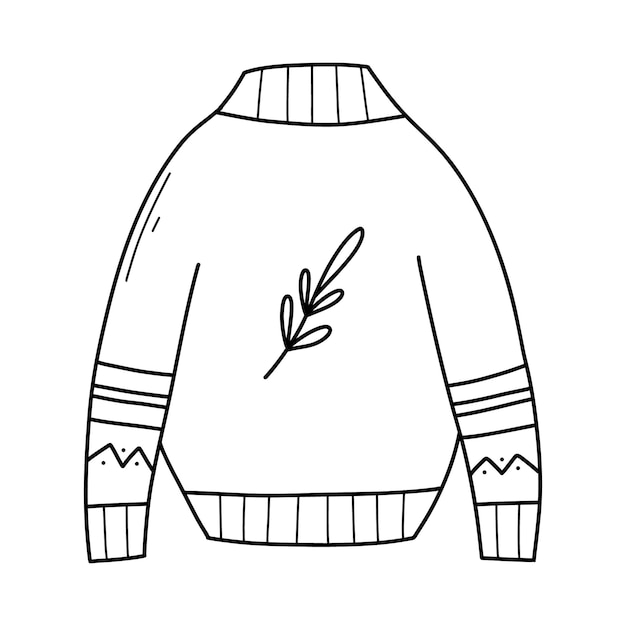 Camisola quente em estilo doodle ilustração vetorial pulôver de outono linear roupas de outono