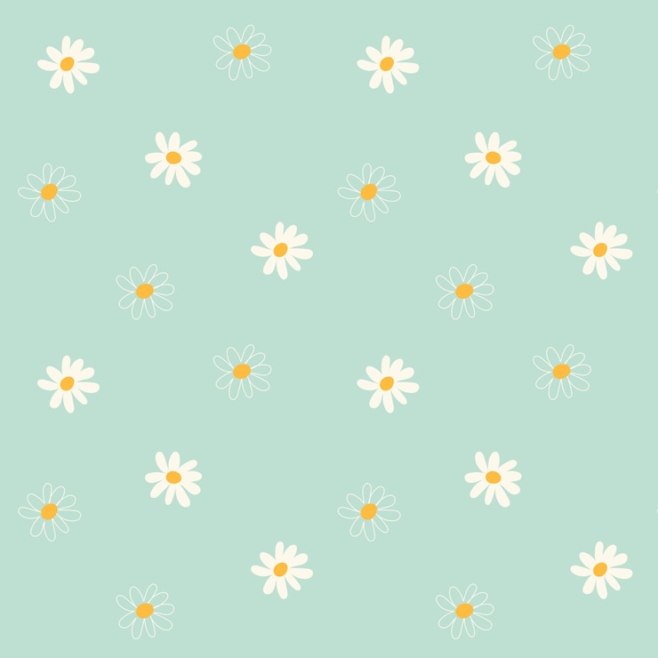 Vetor camomila ou margarida isolada em fundo verde padrão floral sem costura de camomila desenhado à mão