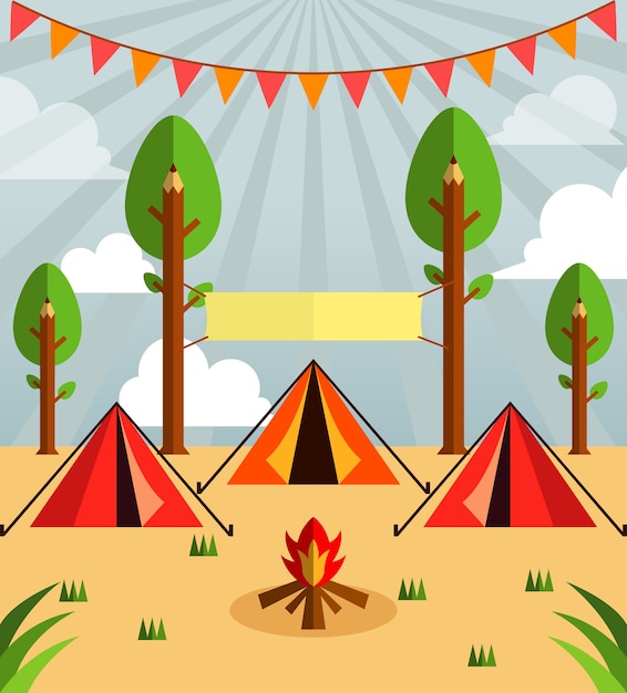 Vetor camp group flat design