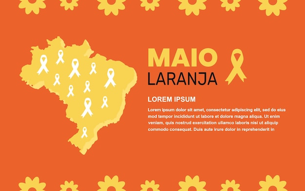 Campanha de maio laranja contra a violência no fundo do mapa do brasil ilustração vetorial