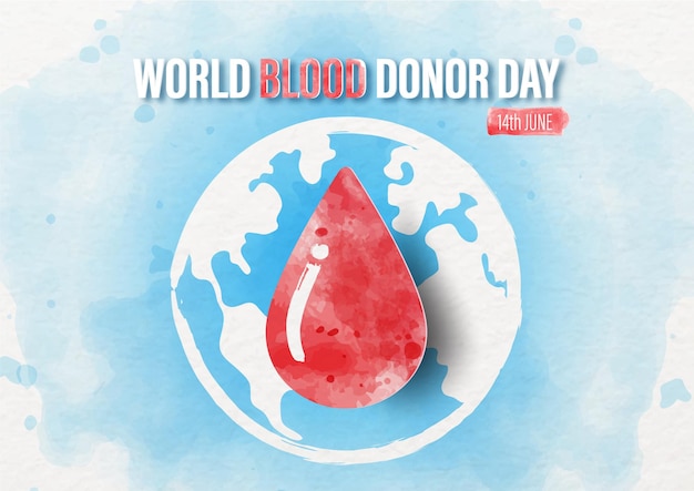 Campanha de pôsteres do dia mundial do doador de sangue em estilo aquarela e design vetorial