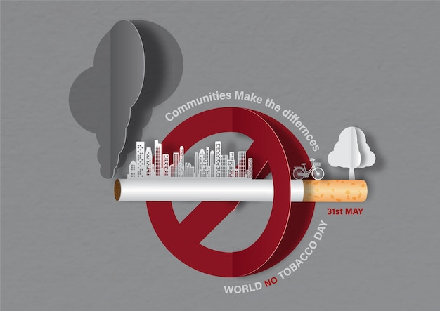 Vetor campanha de pôsteres do dia mundial sem tabaco em estilo de corte de papel e design vetorial