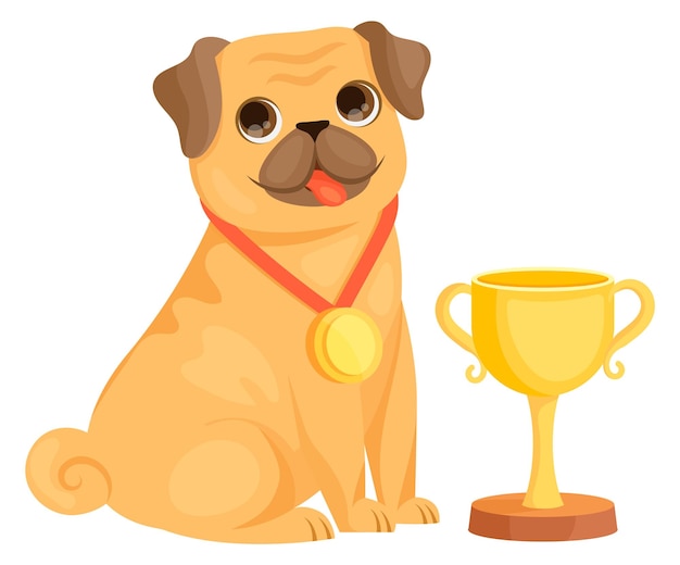 Campeão de cachorro com copo de troféu animal de estimação engraçado dos desenhos animados