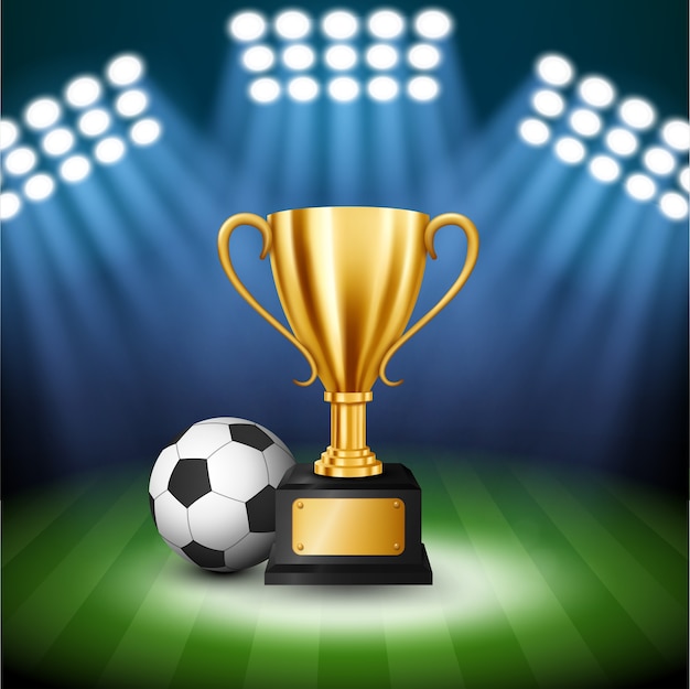 Vetor campeonato de futebol com troféu de ouro e futebol