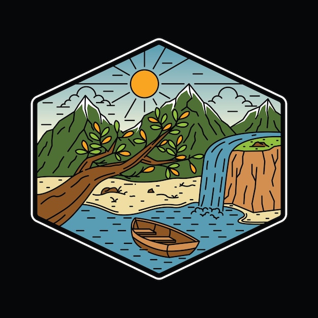 Camping natureza aventura linha selvagem distintivo patch pin ilustração gráfica